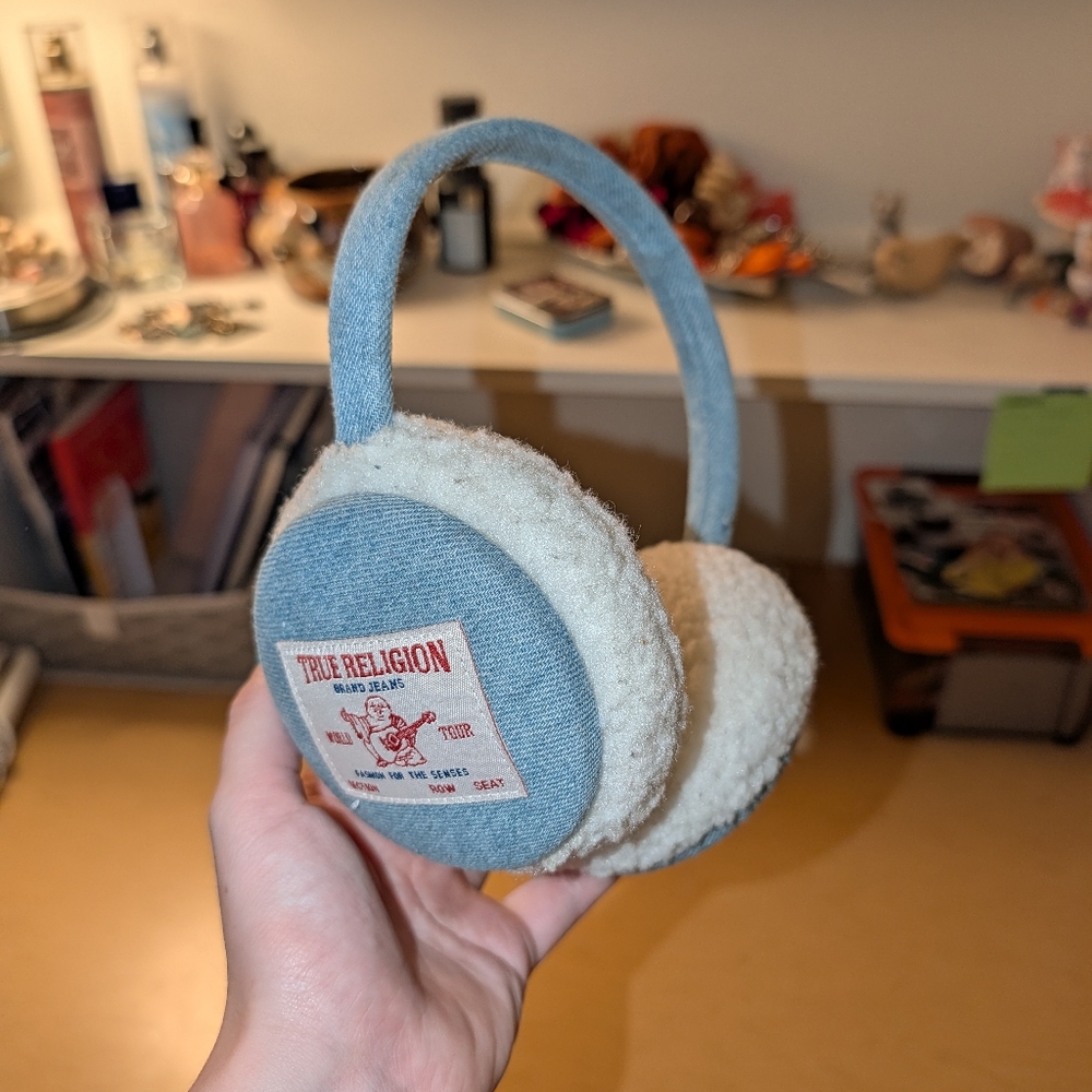 True Religion Denim and Cream Over-Ear Earmuffs